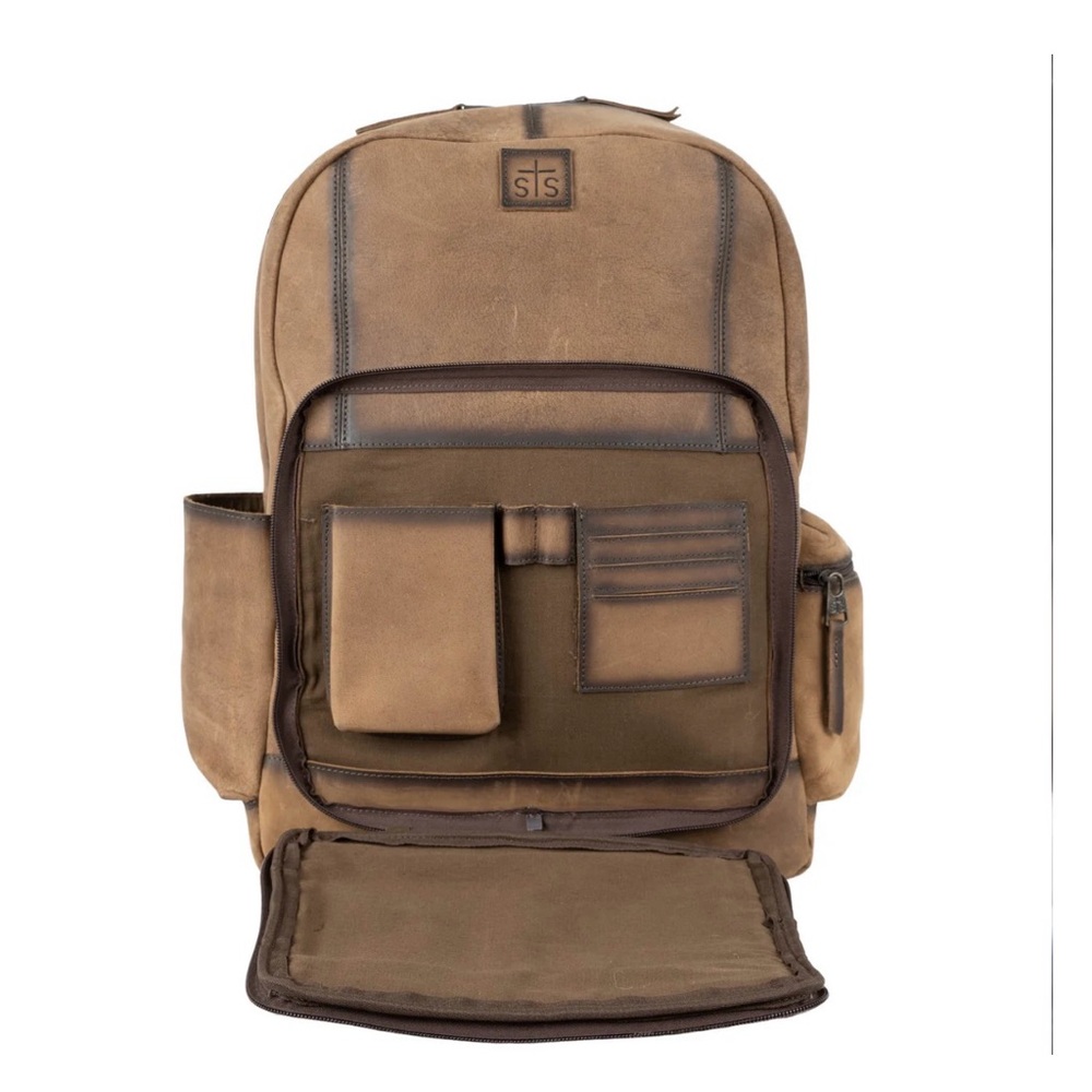 STS Ranchwear Tan Brown Leather Backpack with Front Organizer